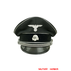 WWII German Allgemeine SS General officer black Gabardine Visor cap with insignia