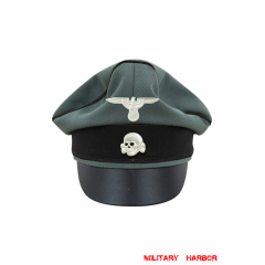 WWII German Waffen SS Gabardine Pioneer Crusher Visor Cap with insignia