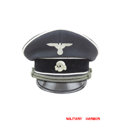 WWII German Allgemeine SS General officer black Gabardine Visor cap II with insignia