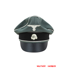 WWII German Waffen SS Officer Gabardine Crusher Visor Cap with insignia