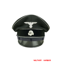 WWII German Allgemeine SS EM/NCO black Gabardine Visor cap with insignia