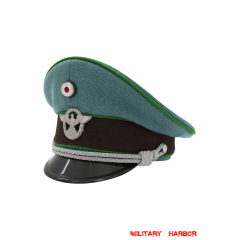WWII German Schutzpolizei Protection Police Gabardine Officer Visor Cap With Insignias