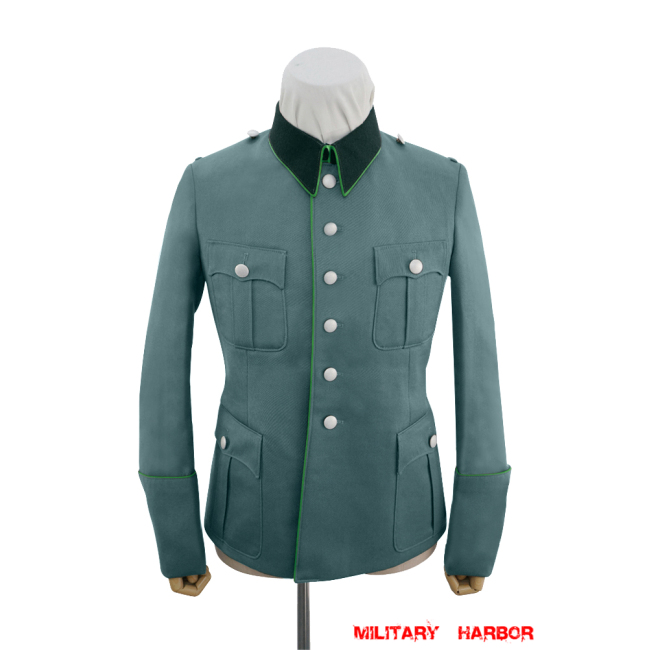 WWII German Police General Officer Gabardine Service Tunic Jacket With Deep Green Collar 6 Buttons