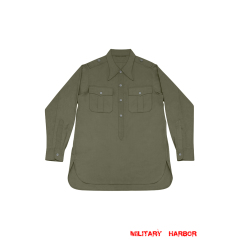 WWII German DAK Tropical Afrikakorps Olive Long Sleeve Pullover Shirt