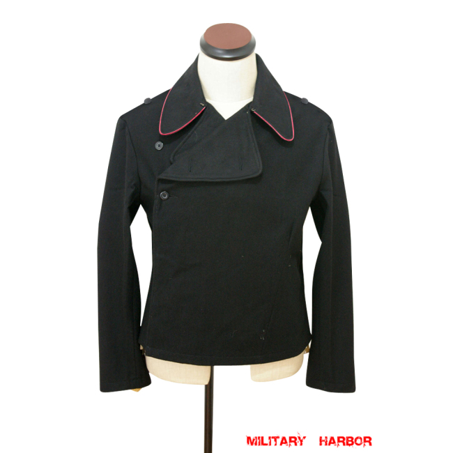 WWII German SS hot pink collar thread panzer black wool wrap jacket